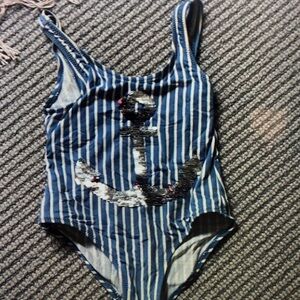 Striped Blue and White Anchor Swimsuit